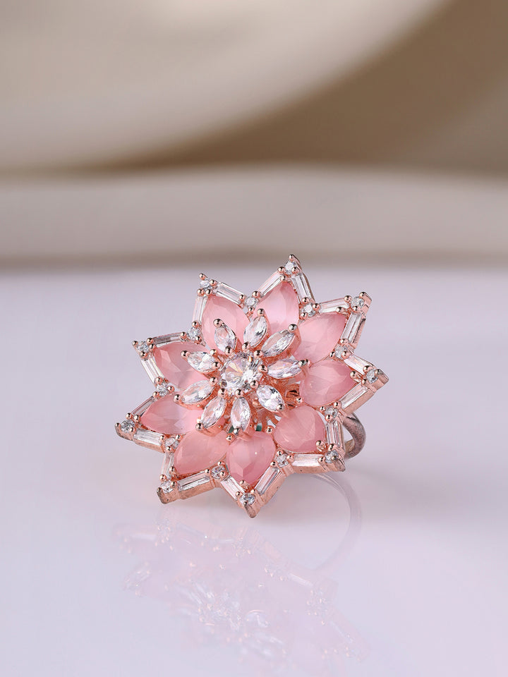 Priyaasi Rose Gold Plated Ring Adorned with Pink Stones