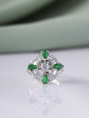 Priyaasi Sterling Symphony of American Diamond in Enchanting Green Ring