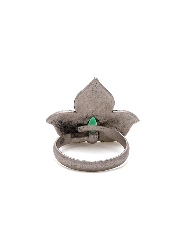 Priyaasi Flower Shape Green Stone Ring