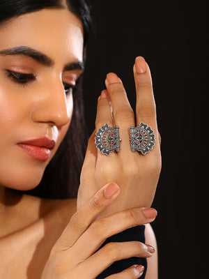 Priyaasi Blooming Floral Oxidized Stylishish Silver Plated Adjustable Ring