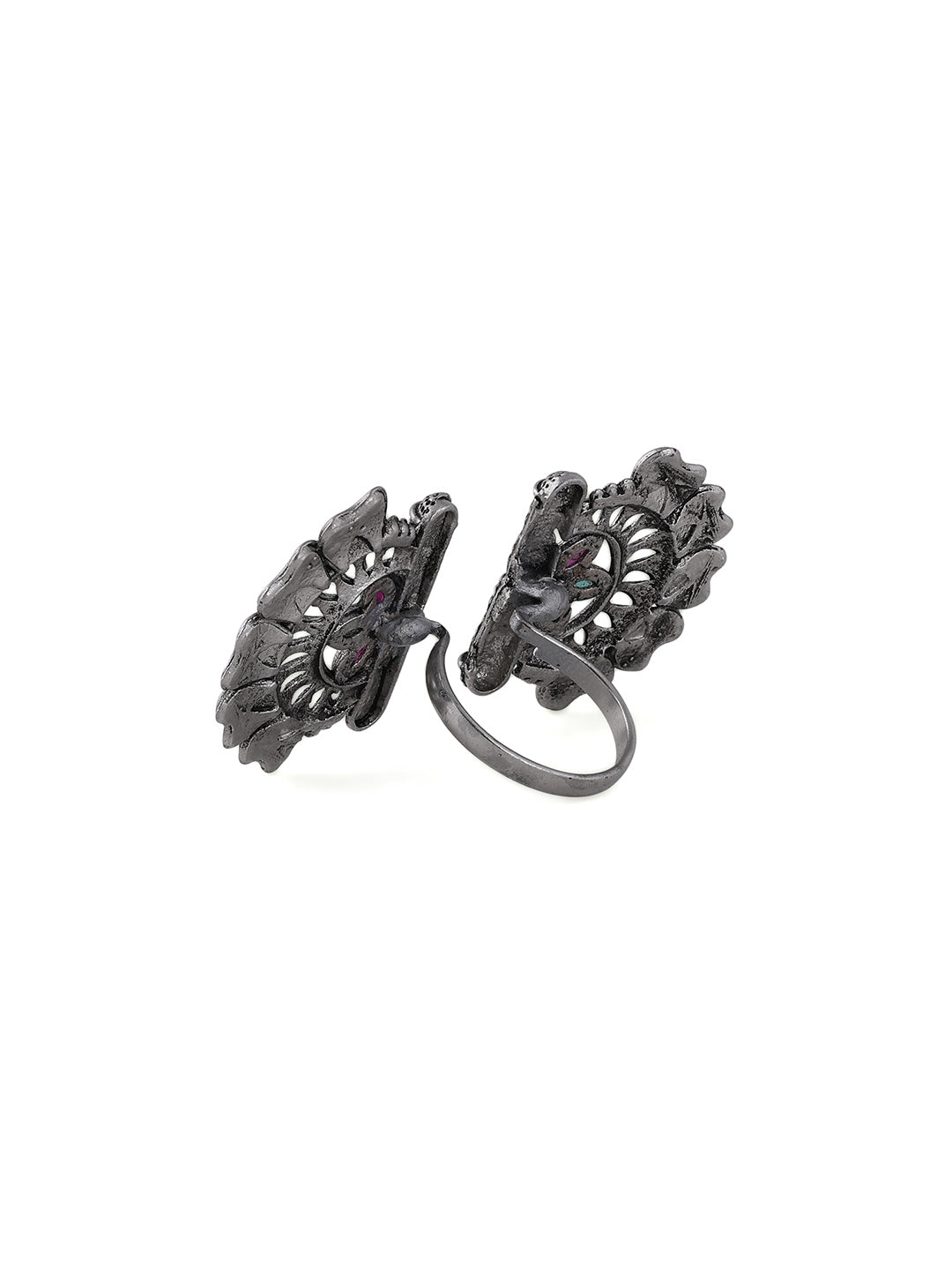 Priyaasi Blooming Floral Oxidized Stylishish Silver Plated Adjustable Ring