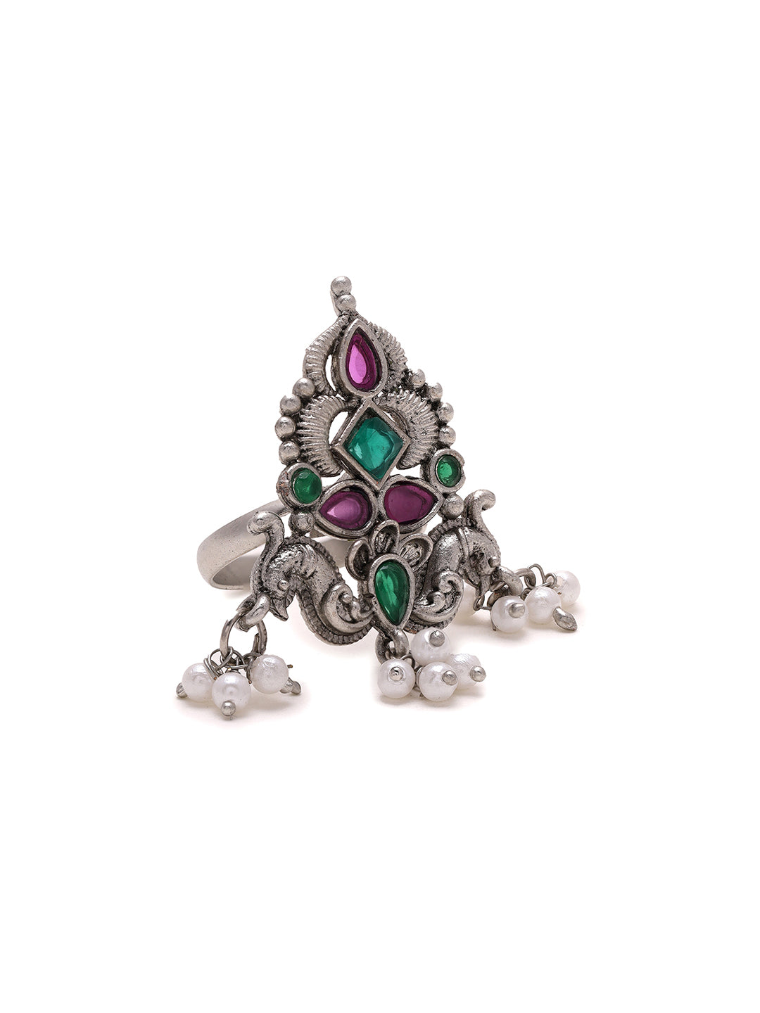 Priyaasi Oxidized Ruby and Green Stoned Ring