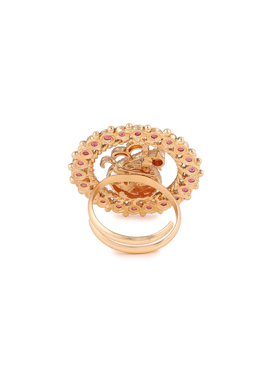 Priyaasi Ruby Stoned Peacock Design Temple Style Ring