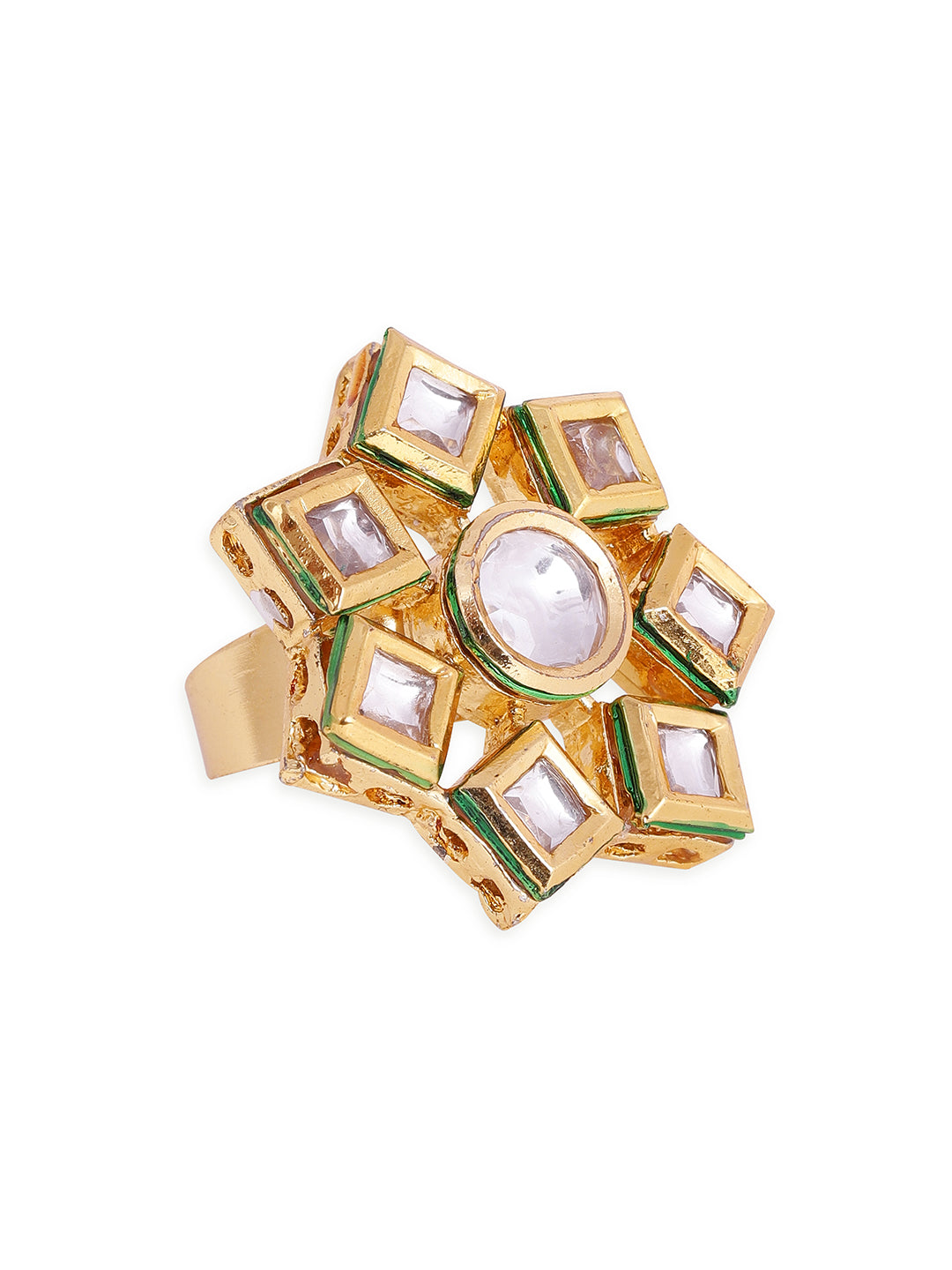 Priyaasi Floral Design Kundan Gold Plated adjustable Elegant ring