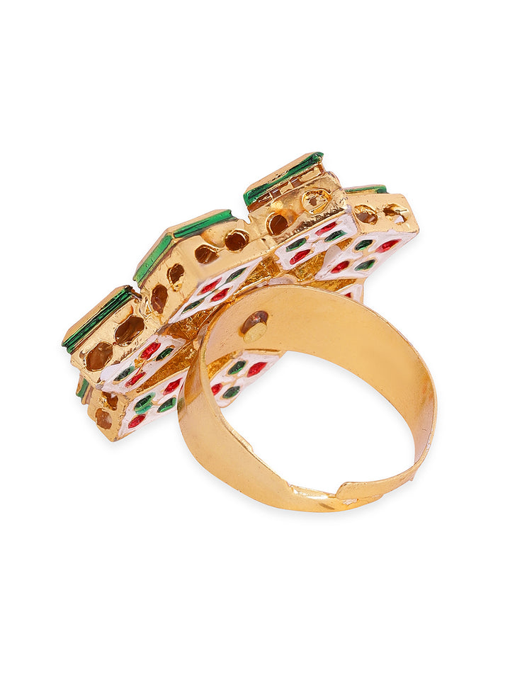 Priyaasi Floral Design Kundan Gold Plated adjustable Elegant ring