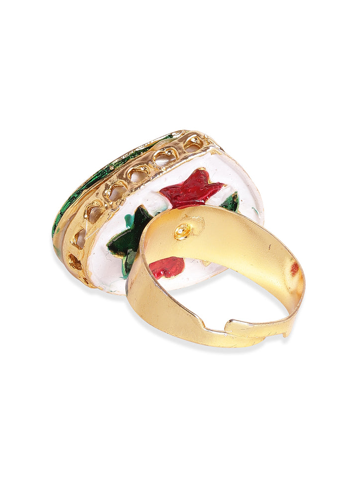 Priyaasi Geometric shape Kundan Gold Plated Statement Adjustable Ring