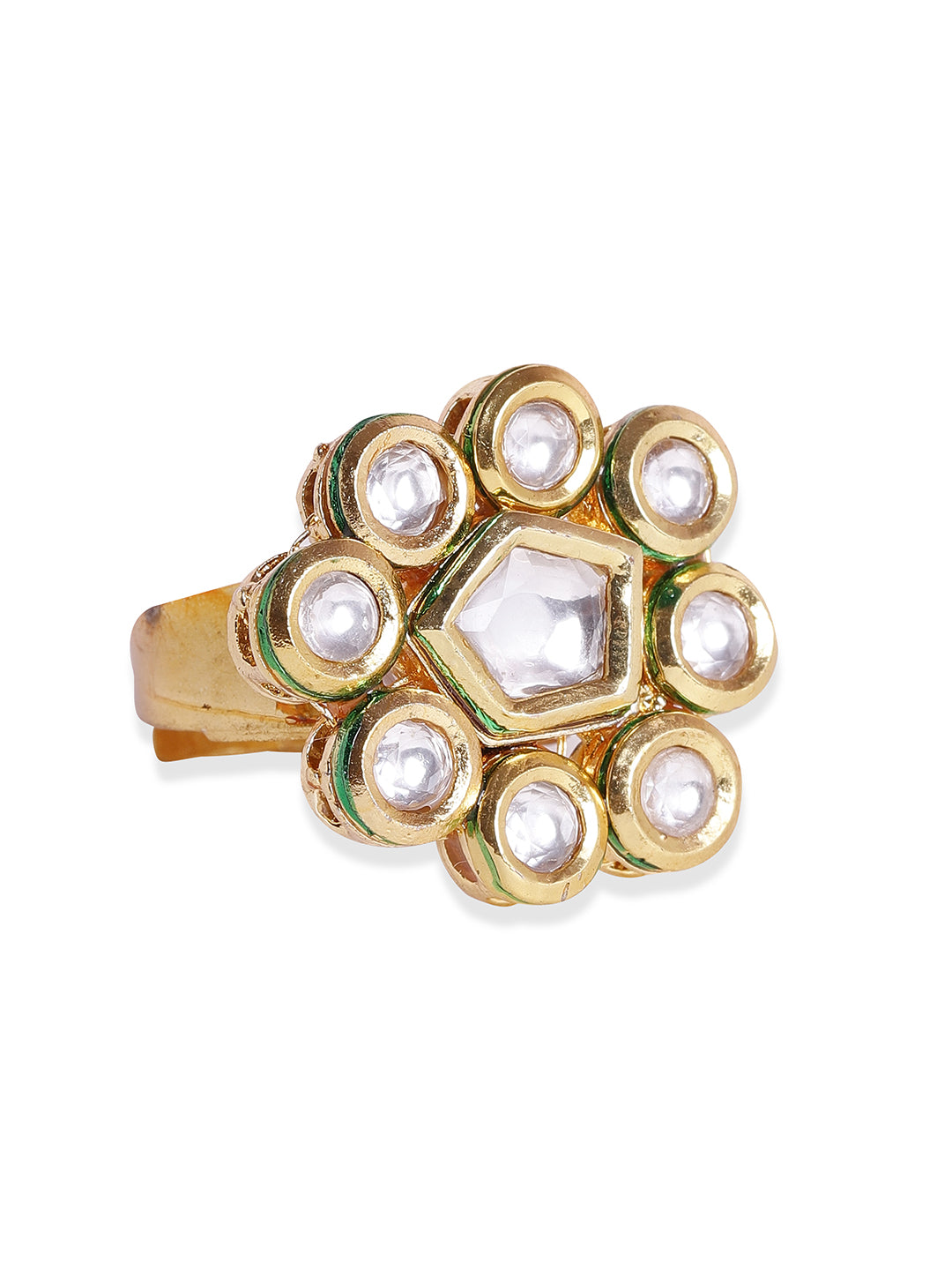 Priyaasi Blooming Floral Elegance kundan design Gold plated adjustable ring