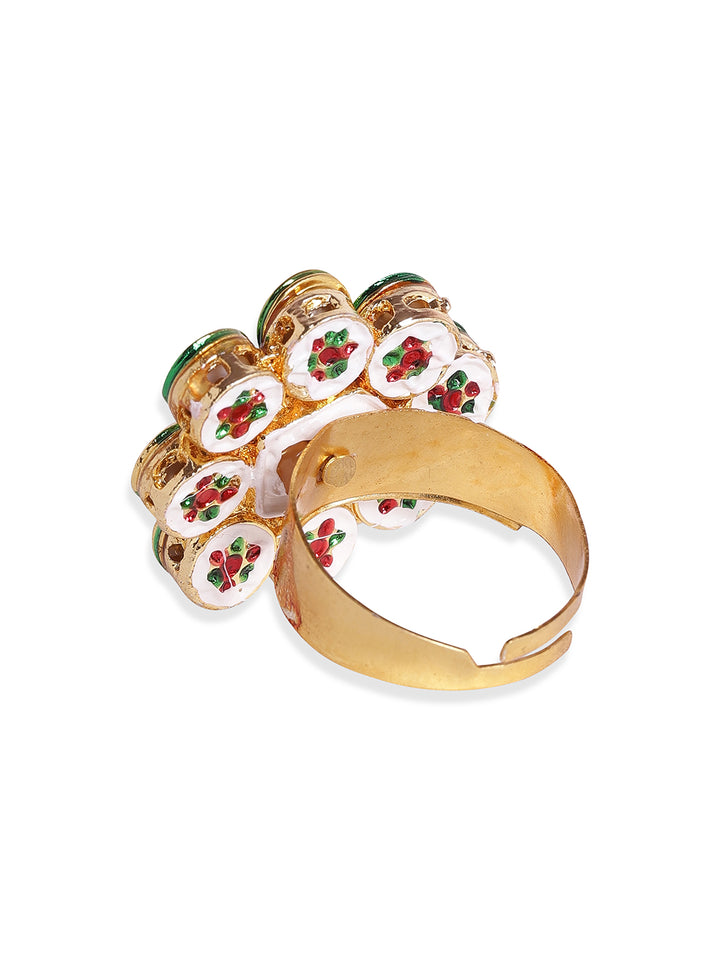 Priyaasi Blooming Floral Elegance kundan design Gold plated adjustable ring