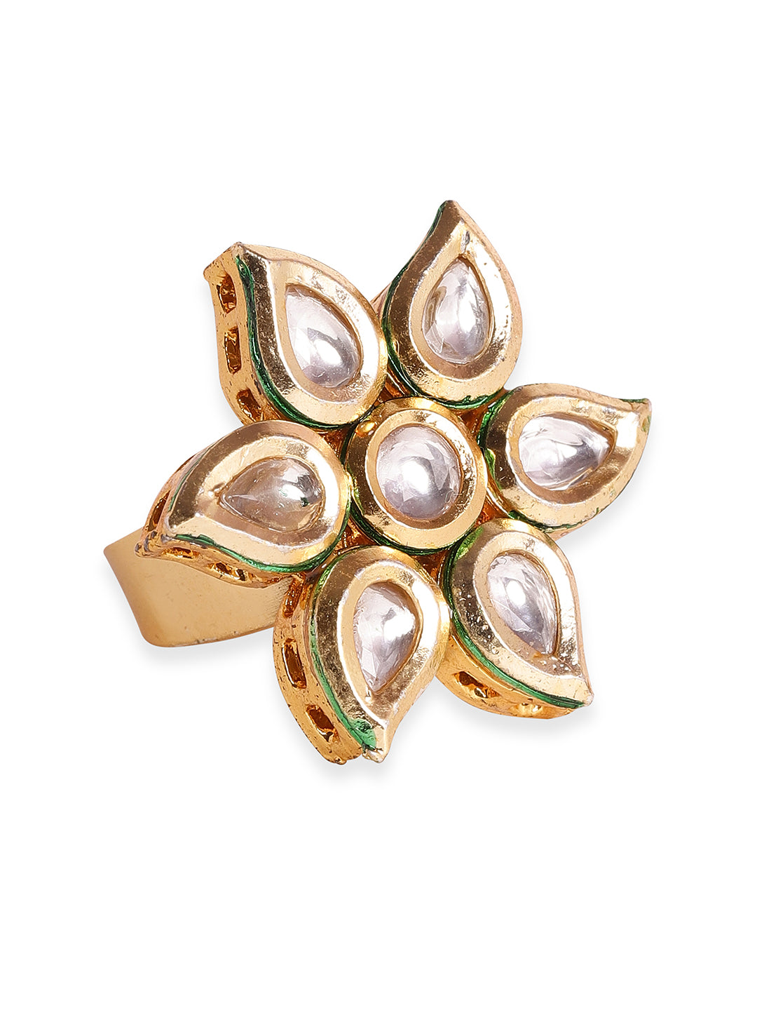 Priyaasi Blossom Look Floral design kundan gold plated simple adjustable ring