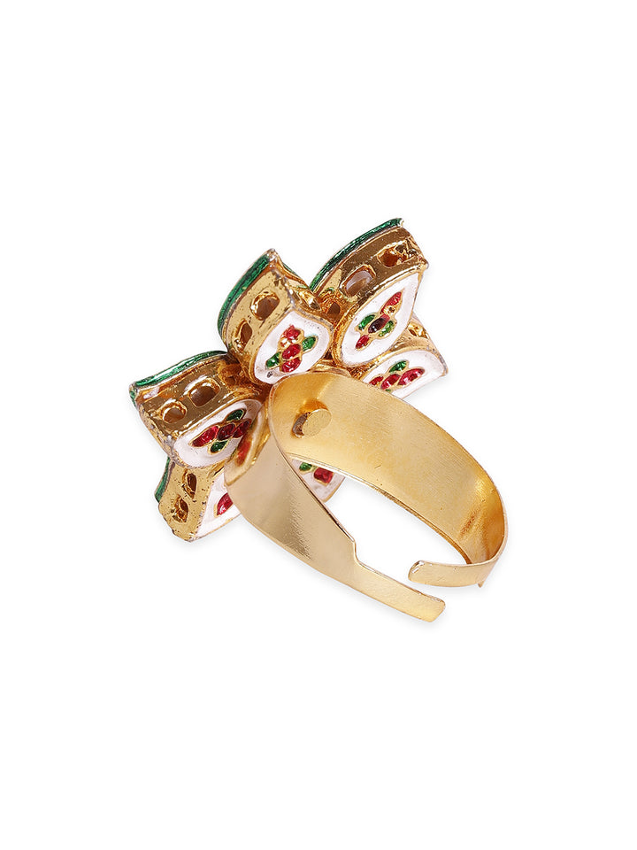 Priyaasi Blossom Look Floral design kundan gold plated simple adjustable ring