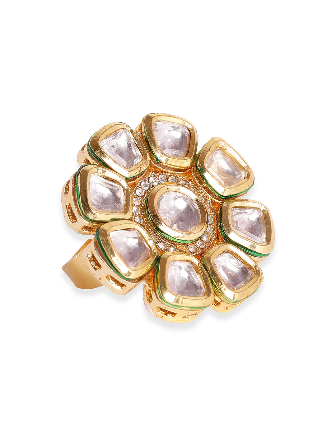 Priyaasi floral kundan design gold plated adjustable ring