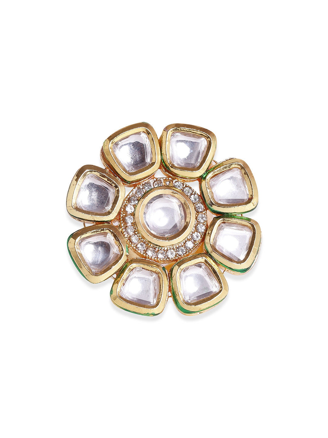 Priyaasi floral kundan design gold plated adjustable ring