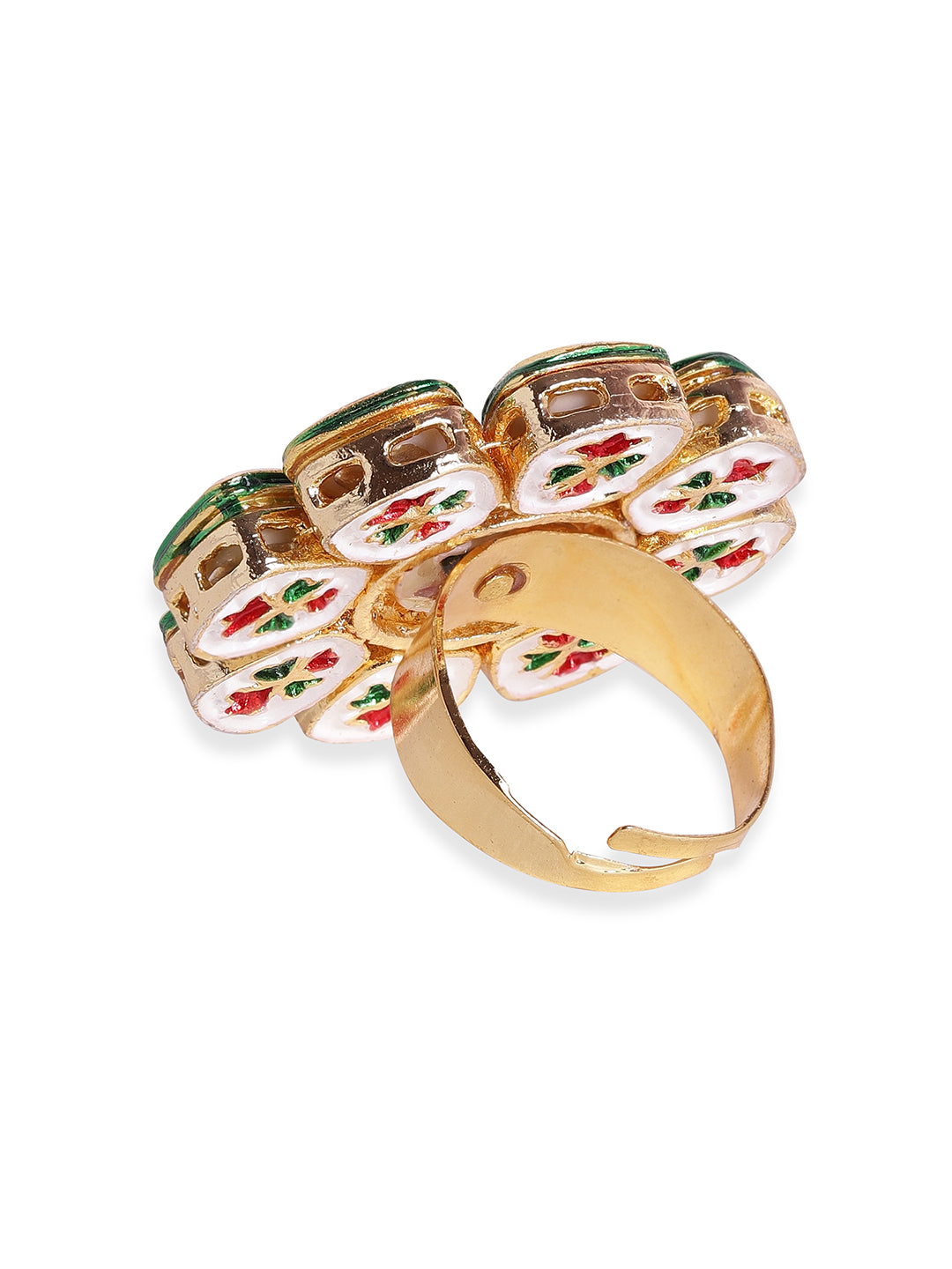 Priyaasi floral kundan design gold plated adjustable ring