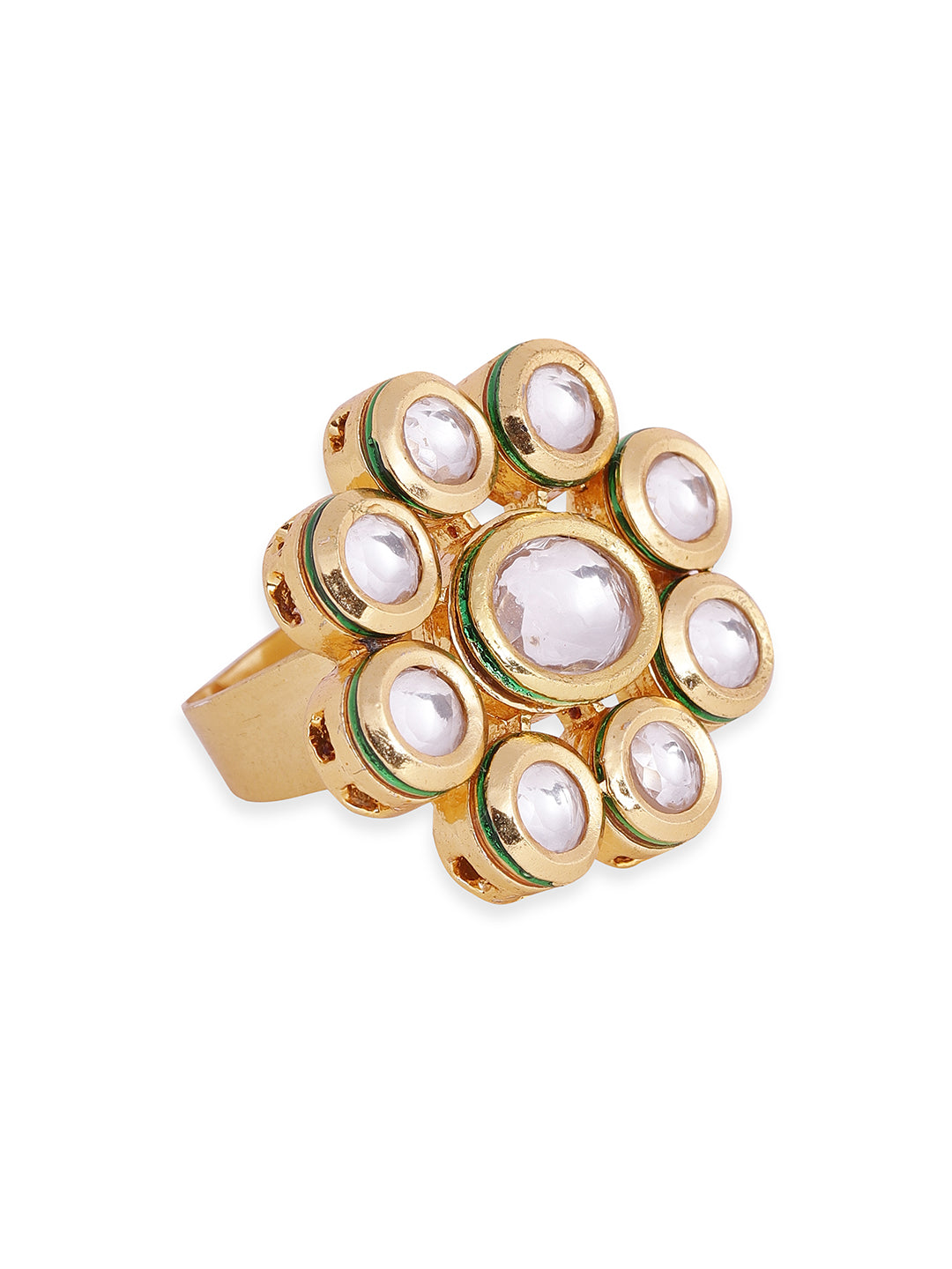 Priyaasi Blomming Flower Design kundan Gold Plated adjustable Ring