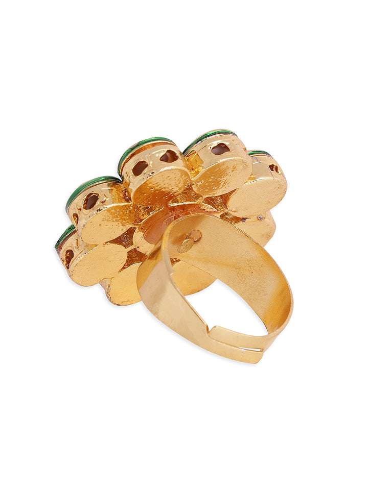 Priyaasi Blomming Flower Design kundan Gold Plated adjustable Ring