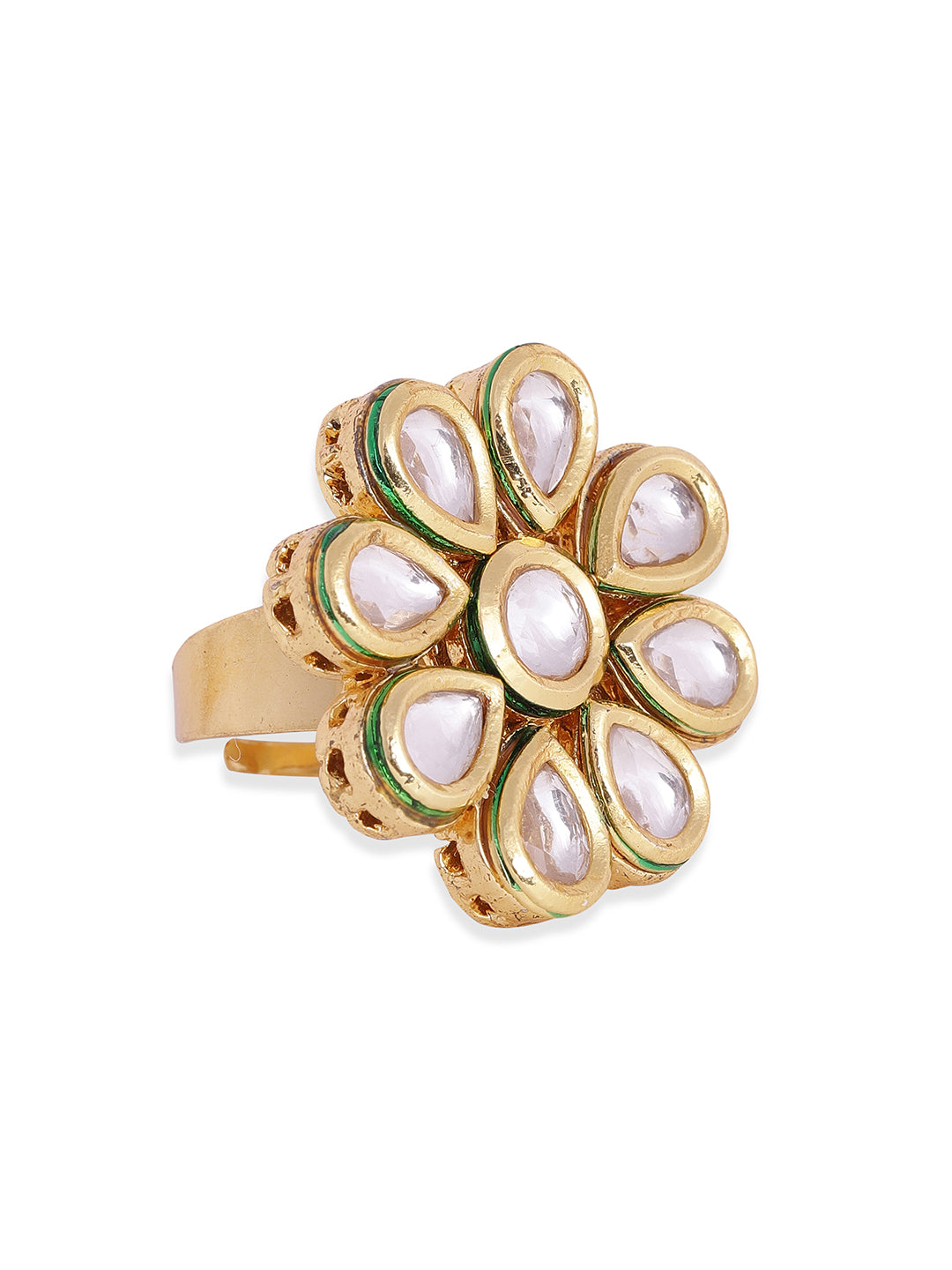 Priyaasi Floral elegance kundan gold plated adjustable Ring