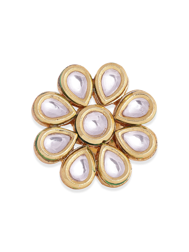 Priyaasi Floral elegance kundan gold plated adjustable Ring