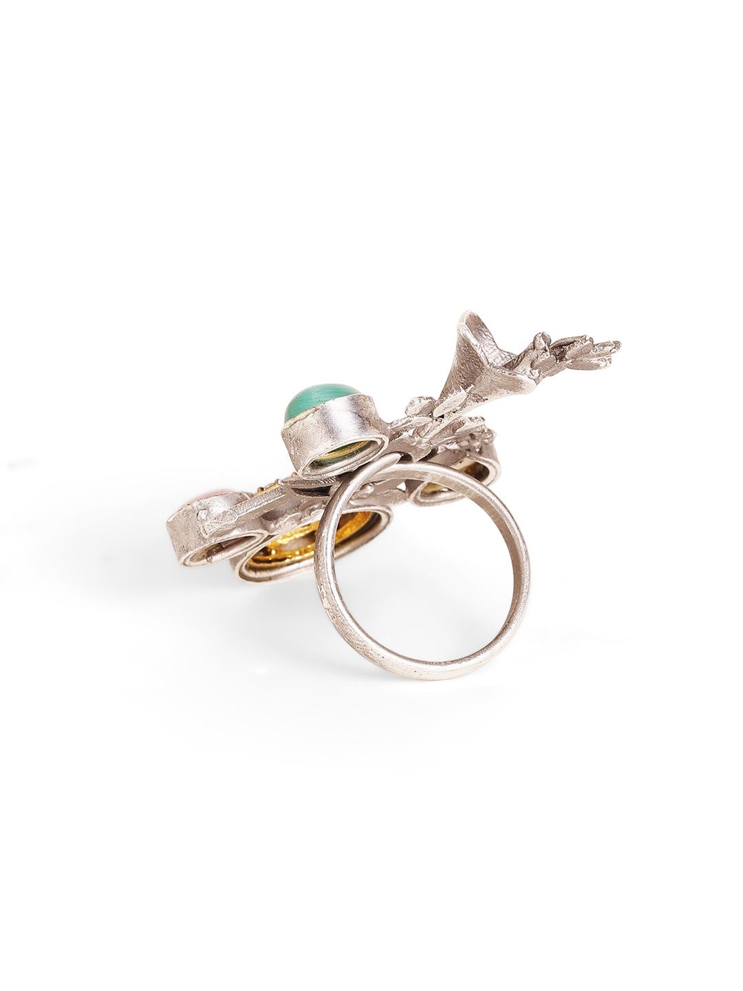 Multi Stoned Bird Elegance Oxidized Fancy Statement Adjustable Silver Plated Ring