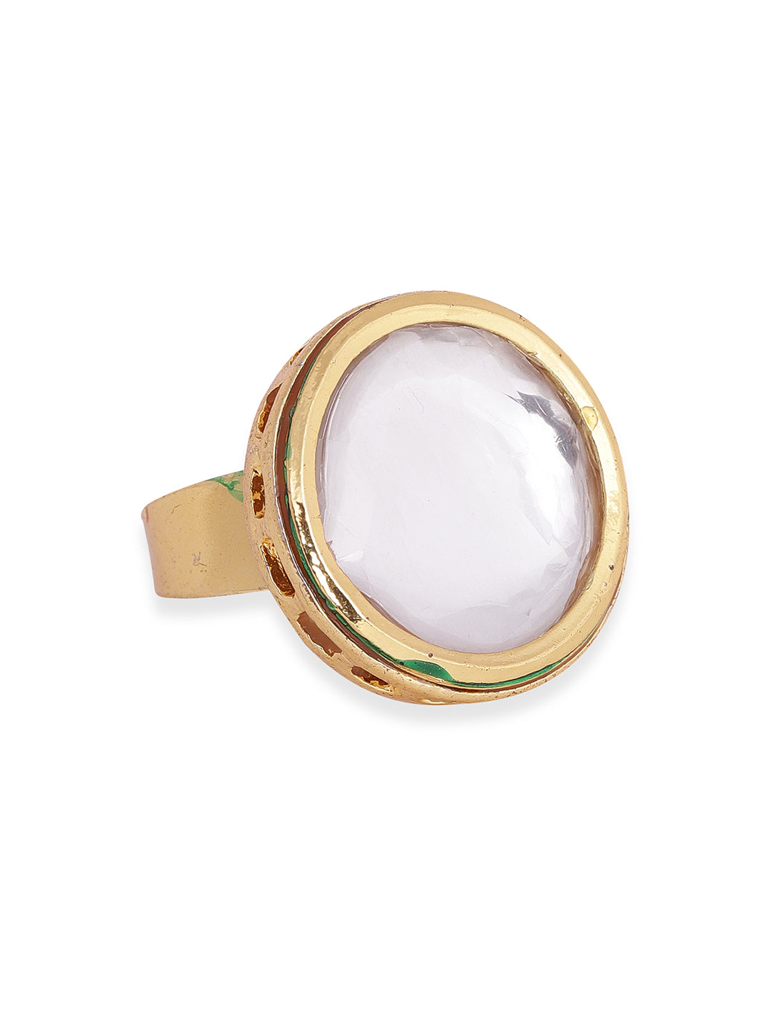 Priyaasi geometric kundan gold plated plain adjustable ring