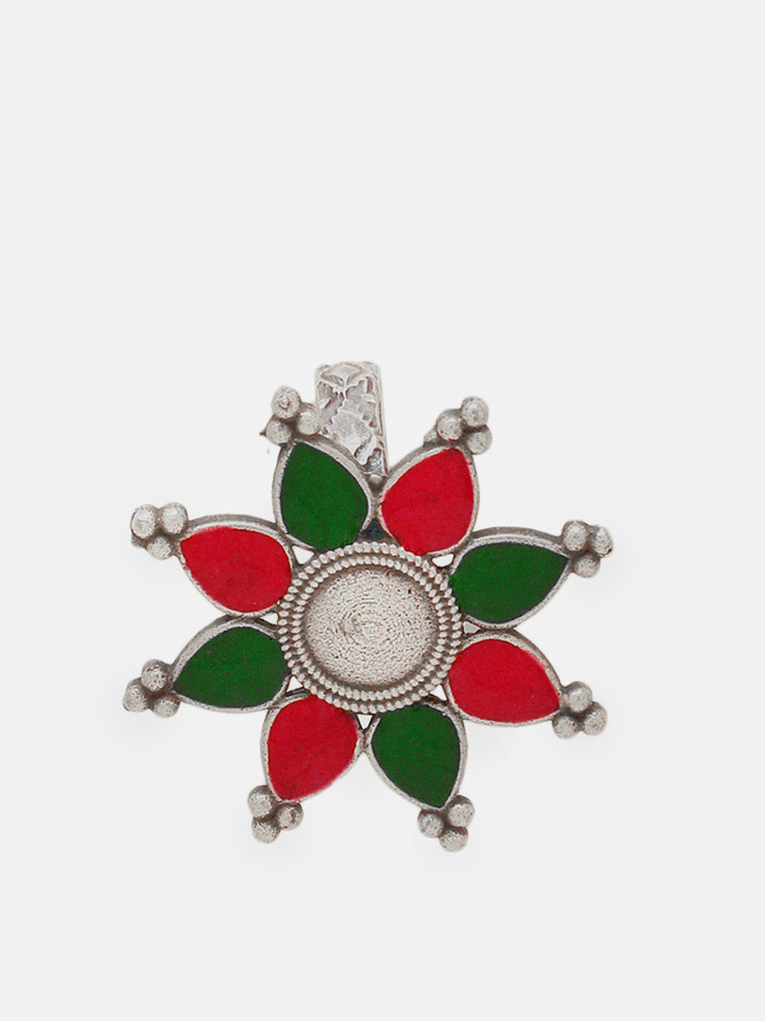 Priyaasi Silver Plated Red/Green Oxidized Meenakari Ring