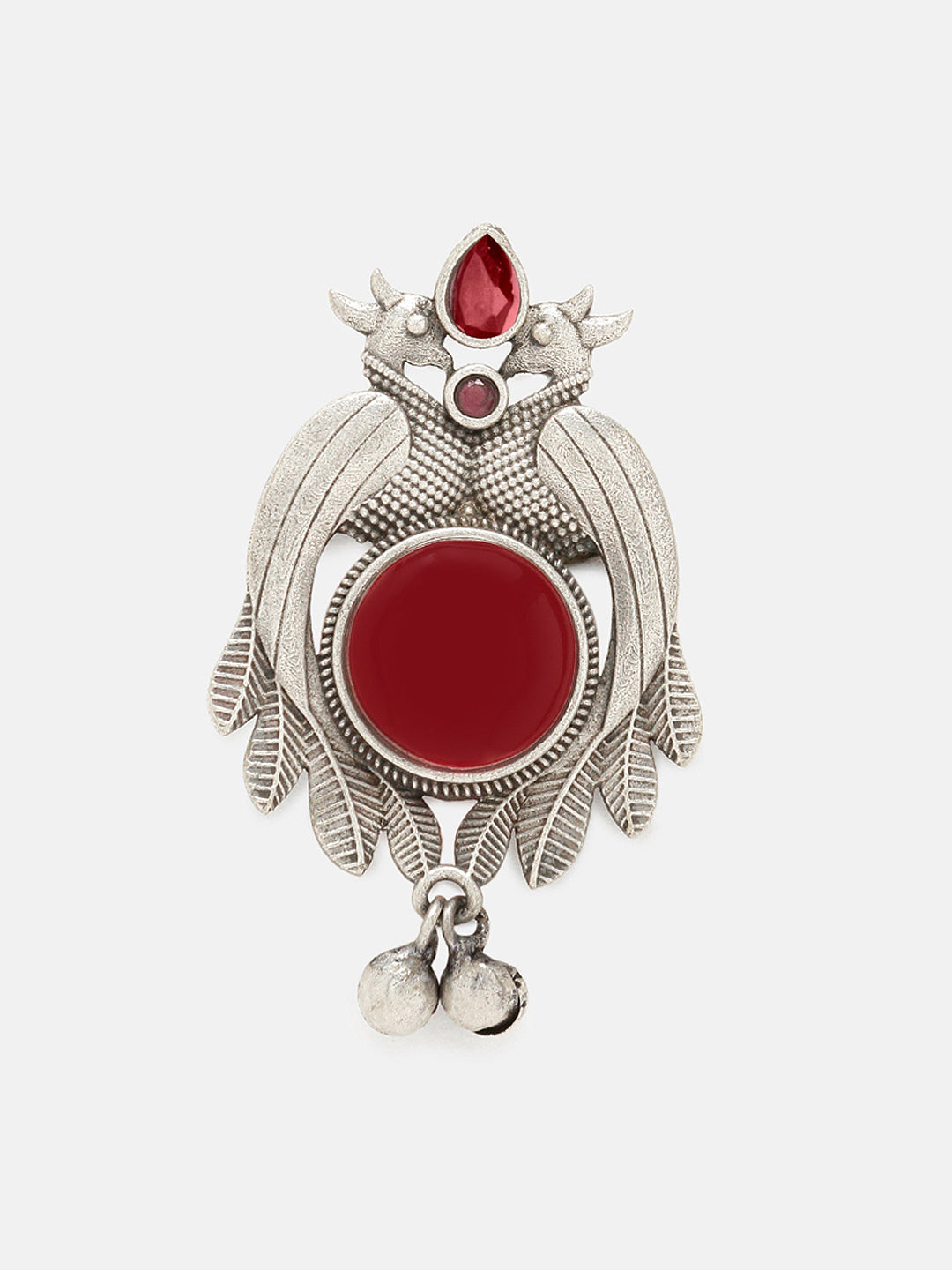 Priyaasi Silver Plated Red Ruby Oxidized Ring