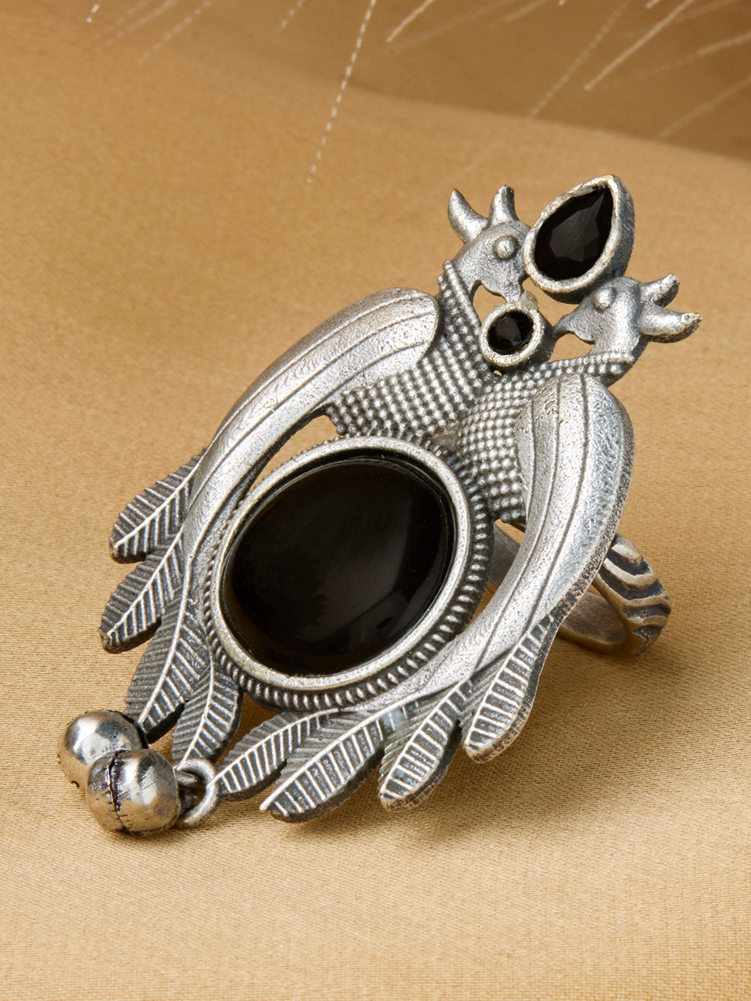 Priyaasi Silver Plated Black Oxidized Kemp Ring