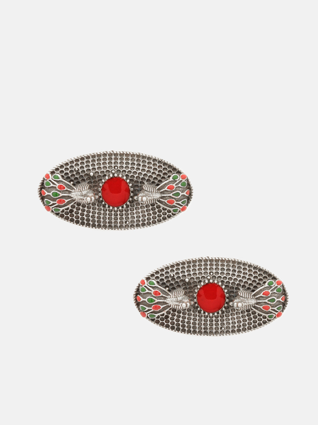 Priyaasi Silver Plated Red Oxidized Meenakari Ring