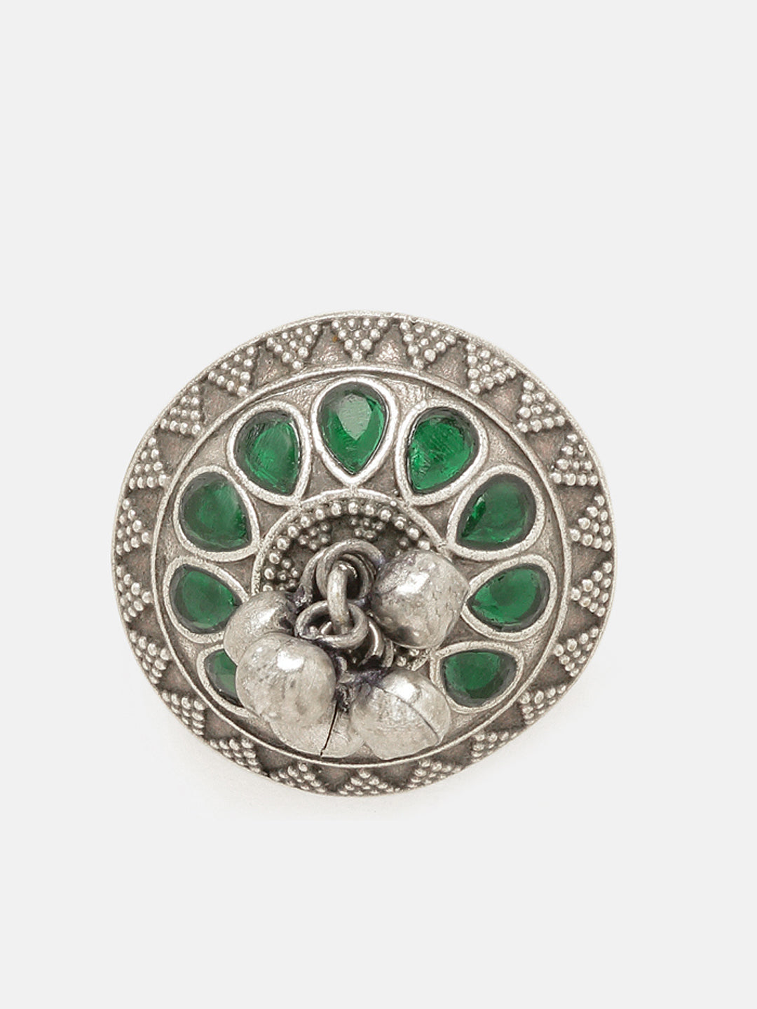 Priyaasi Silver Plated Green Oxidized Emarld Ring