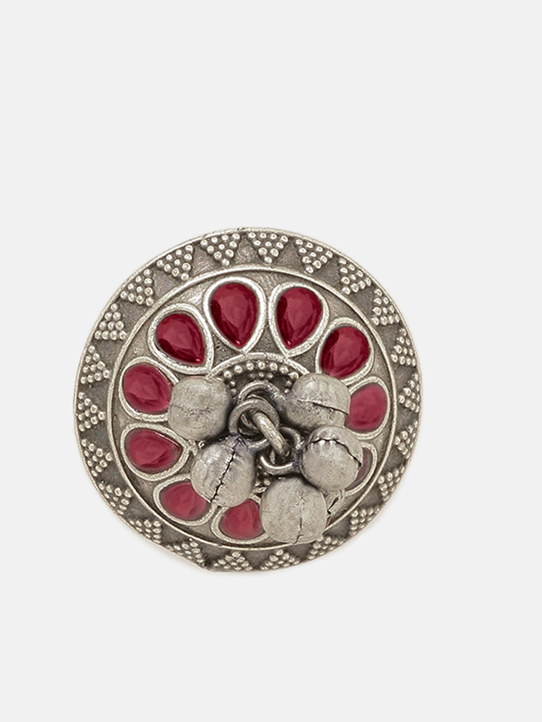 Priyaasi Silver Plated Red Oxidized Kemp Ring