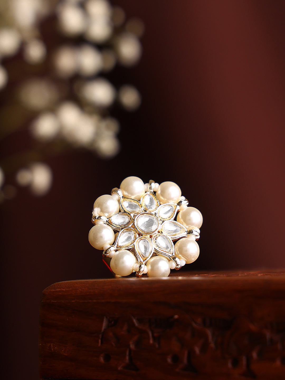 Priyaasi Gold Plated White Kundan Ring