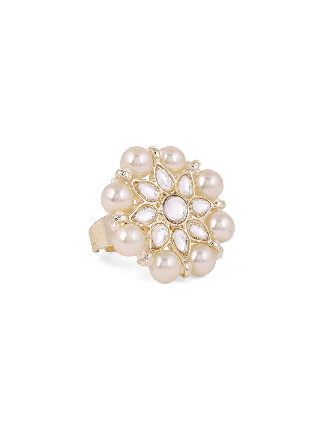 Priyaasi Gold Plated White Kundan Ring