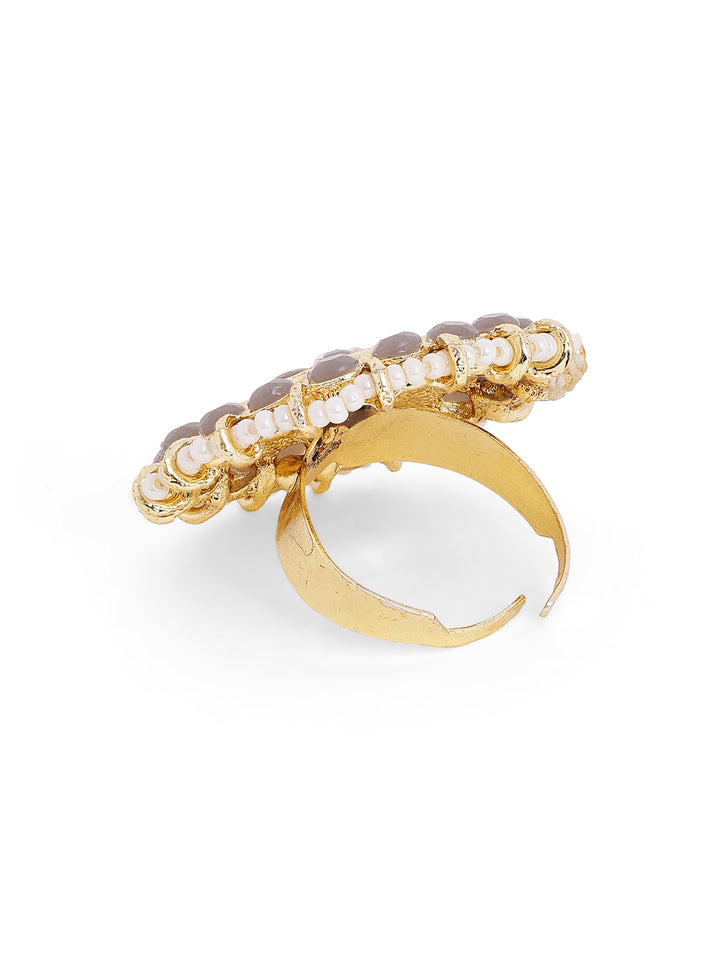 Ash Stones Pearl Elegance Elegant Gold Plated Adjustable Ring