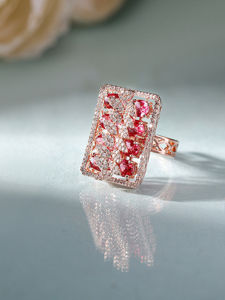 Ruby Stoned American Diamond Geometric Rosegold Plated Ring