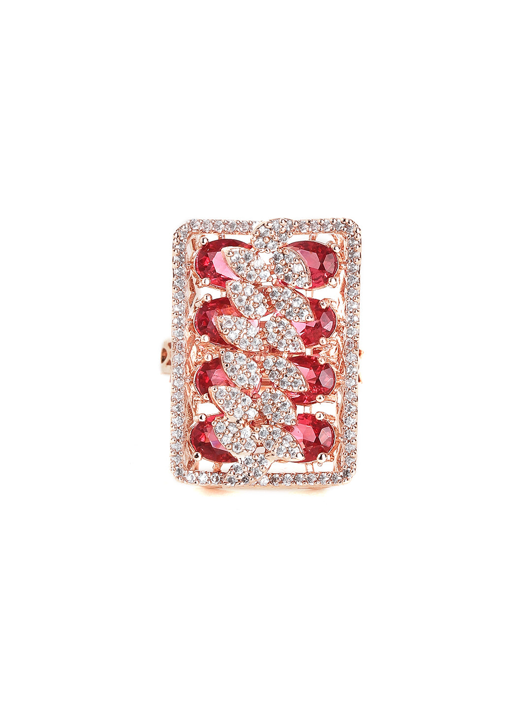 Ruby Stoned American Diamond Geometric Rosegold Plated Ring