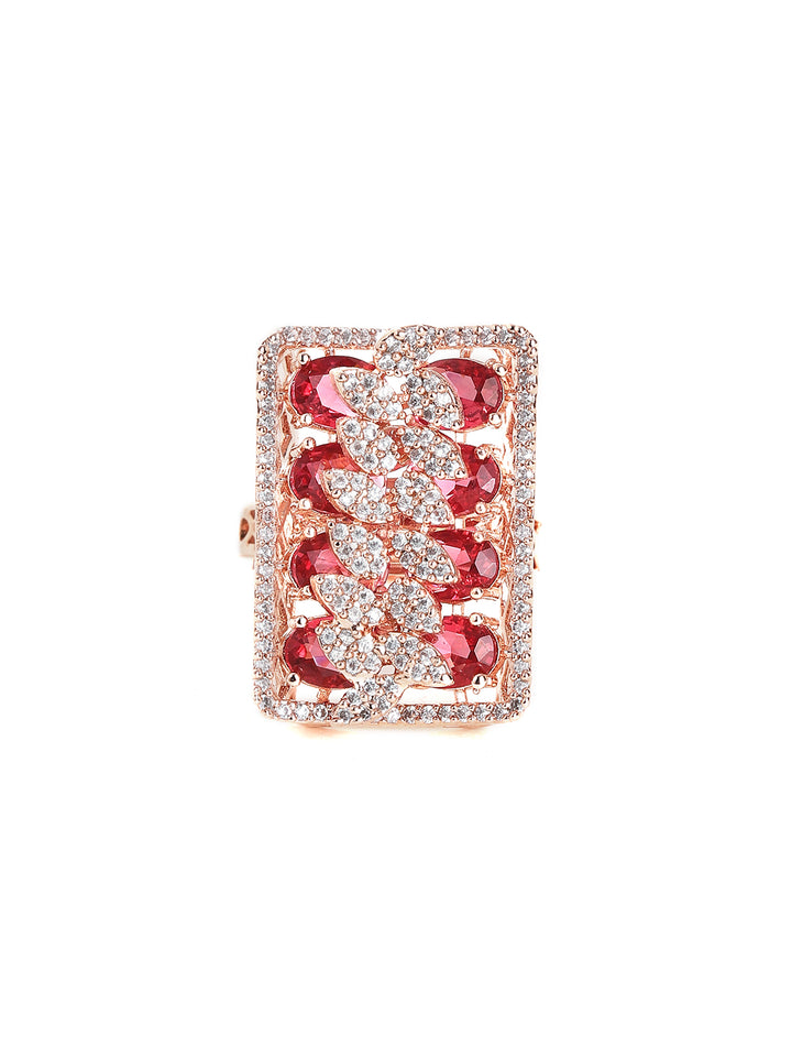 Ruby Stoned American Diamond Geometric Rosegold Plated Ring