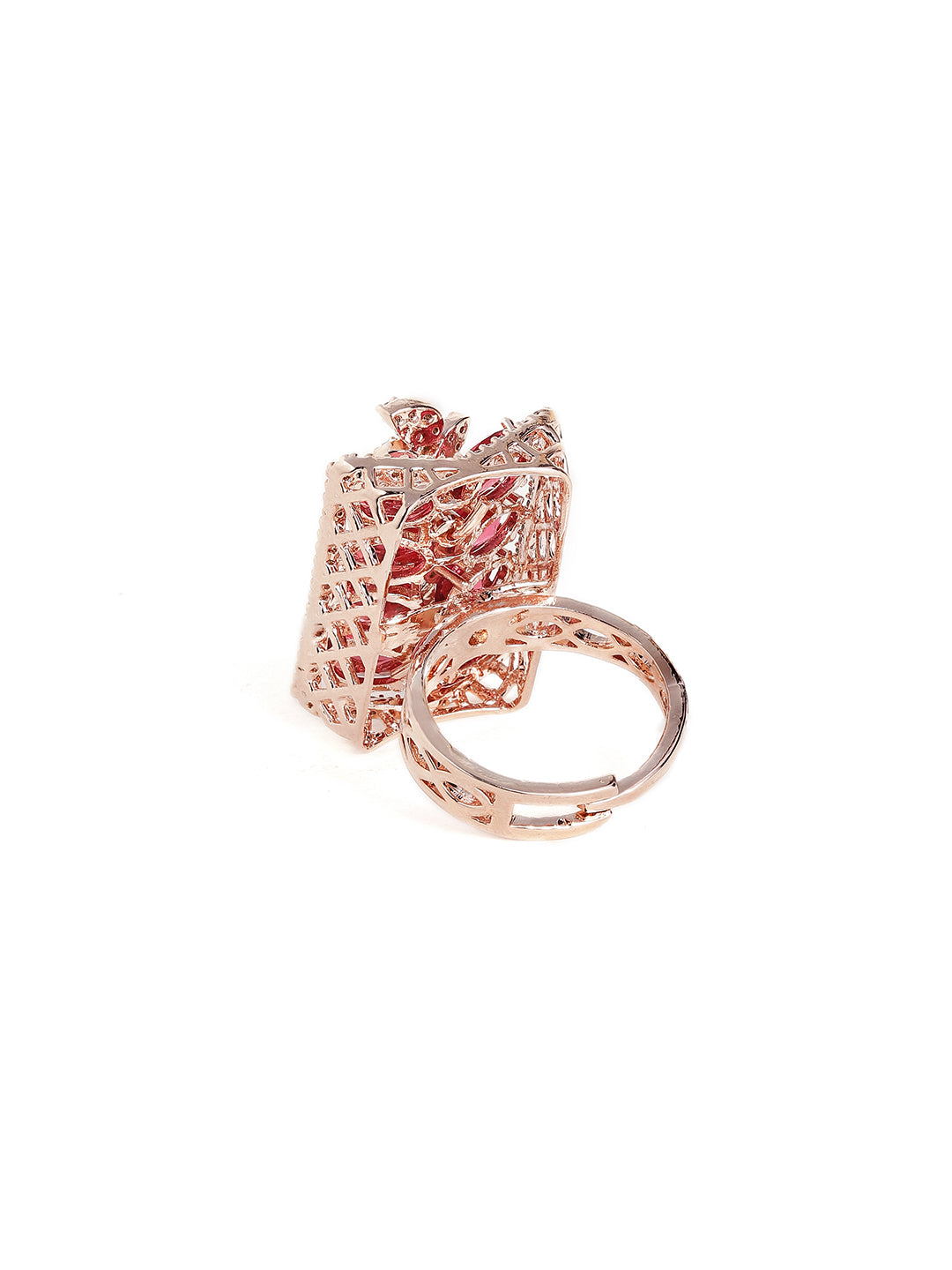 Ruby Stoned American Diamond Geometric Rosegold Plated Ring