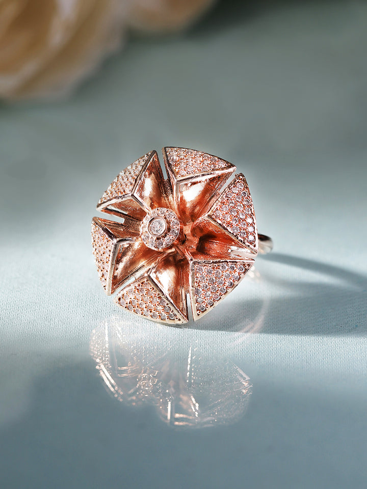 Rosegold Plated American Diamond Floral Elegance Ring