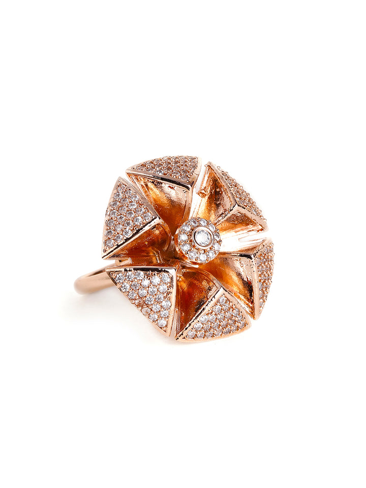 Rosegold Plated American Diamond Floral Elegance Ring