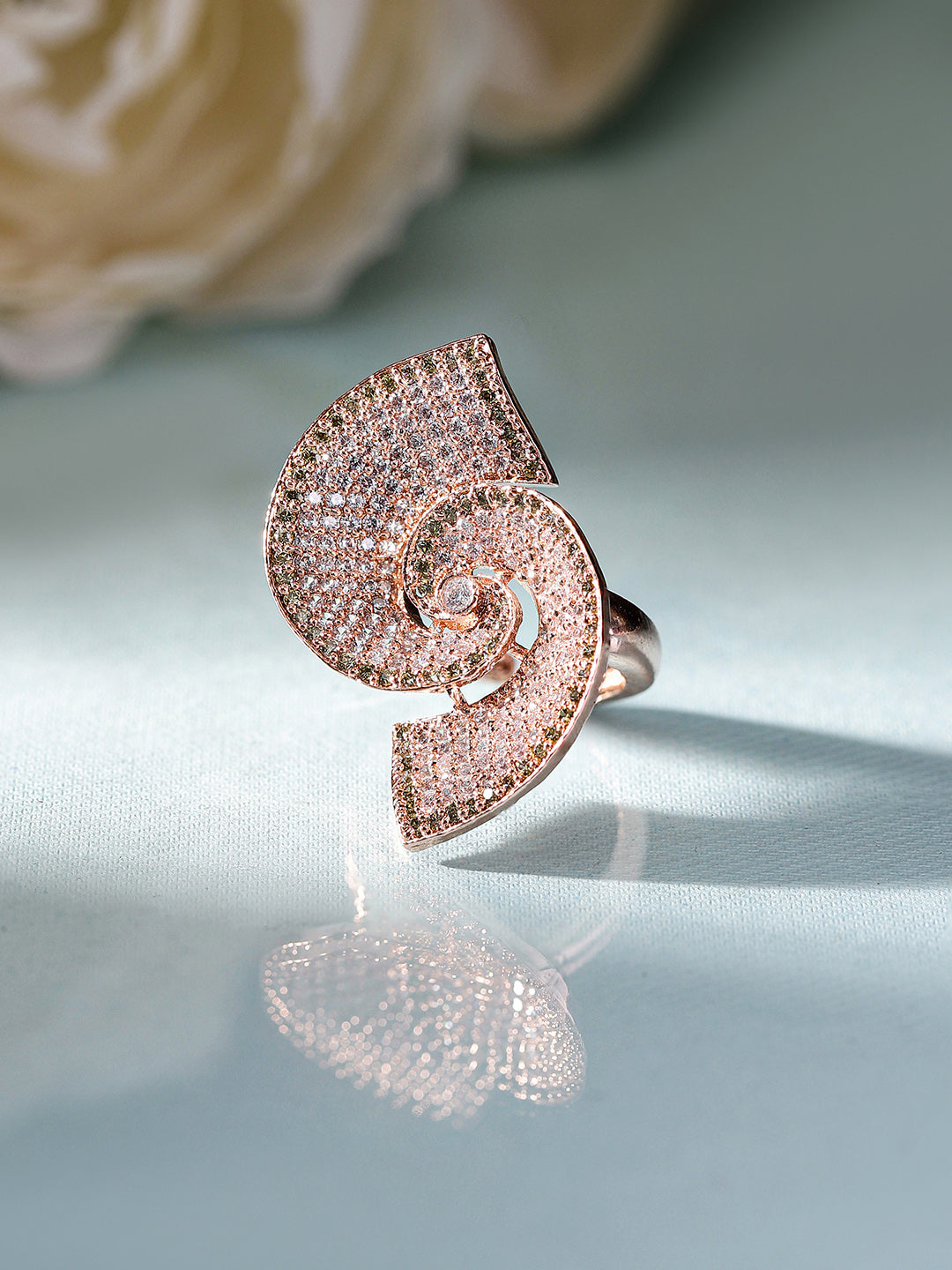 Rosegold Plated Statement American Diamond Fancy Ring