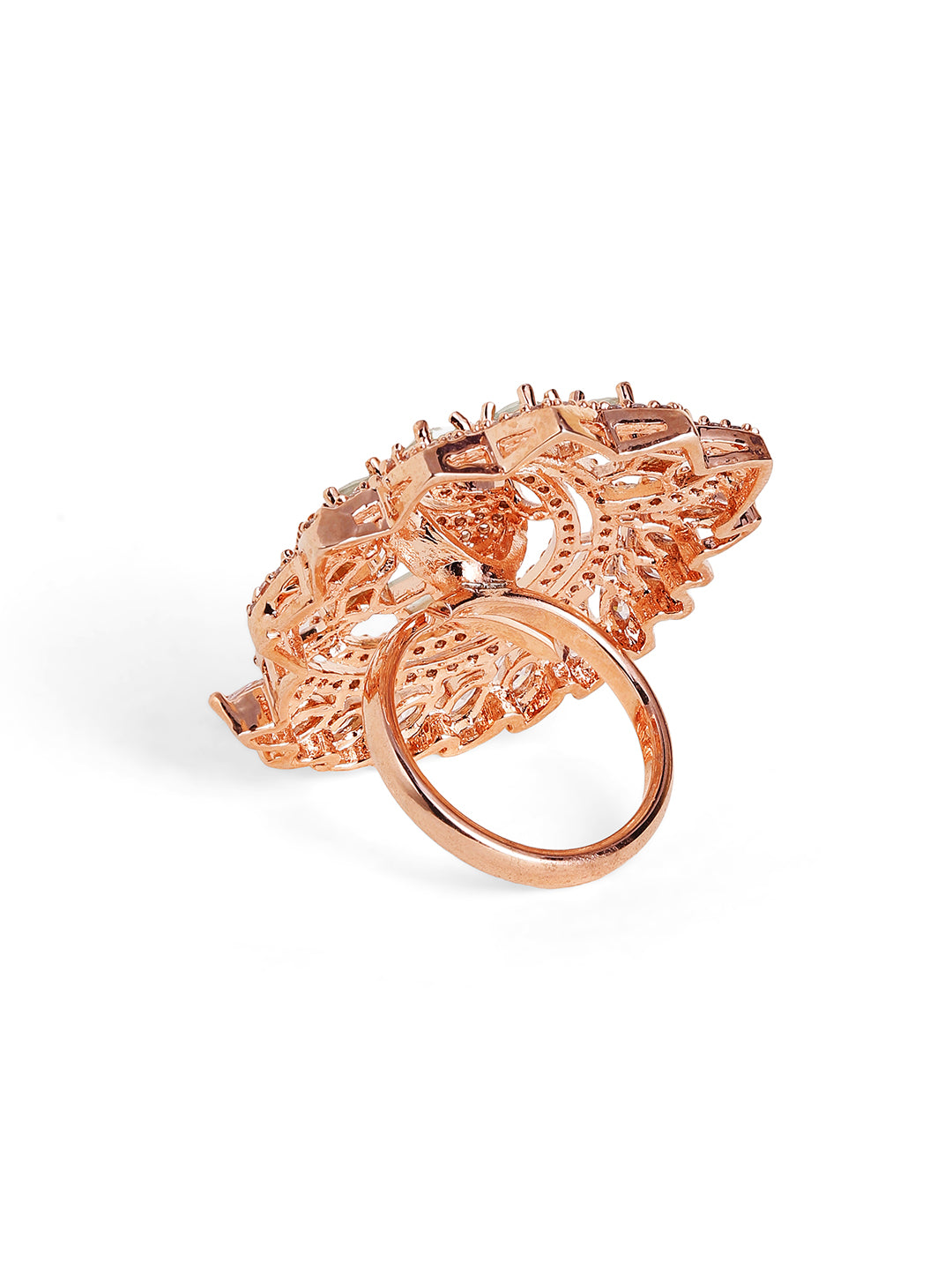 Mint Stoned American Diamond Peacock Style Rosegold Plated Ring