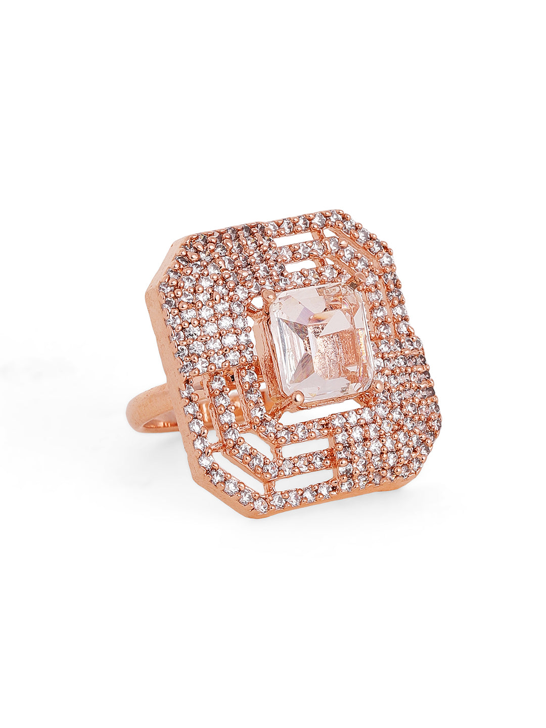 Geometric American Diamond Rosegold Plated Ring