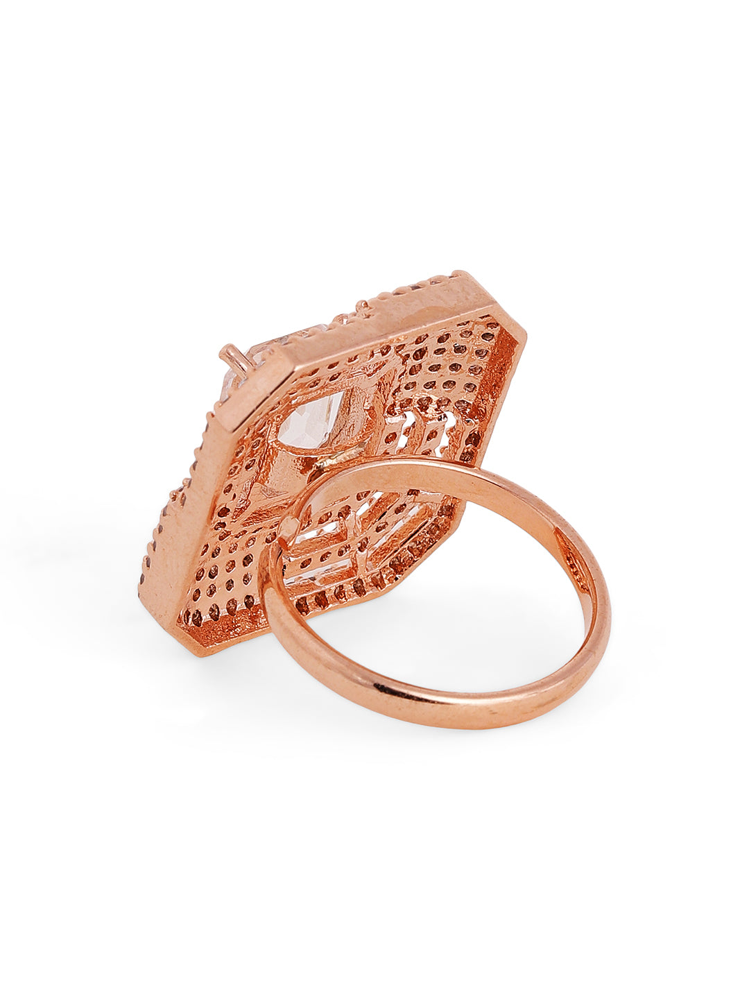 Geometric American Diamond Rosegold Plated Ring