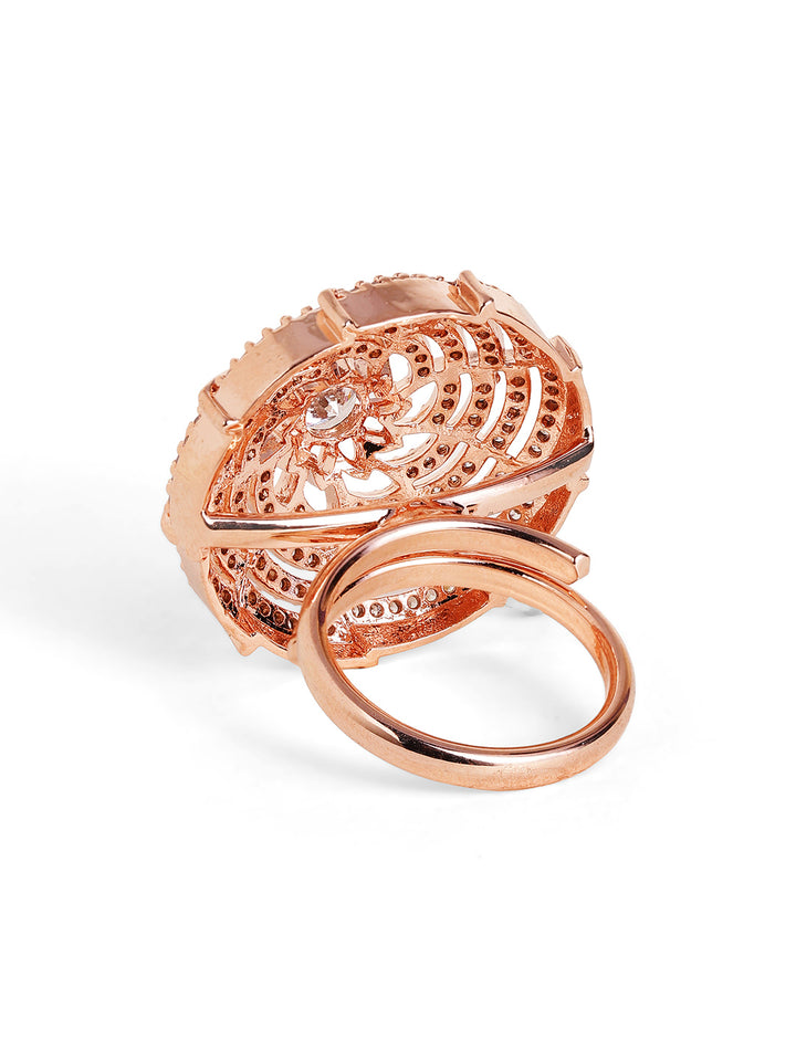 Geometric Shaped American Diamond Rosegold Plated Finger Ring