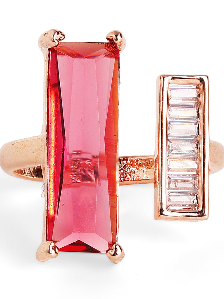 Ruby Stoned American Diamond Rosegold Plated Statement Finger Ring