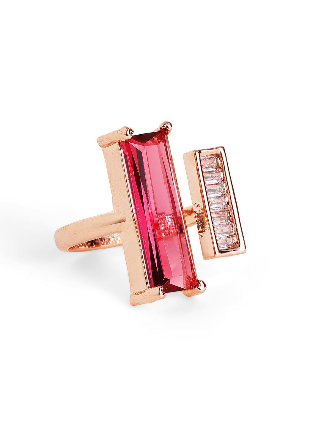 Ruby Stoned American Diamond Rosegold Plated Statement Finger Ring