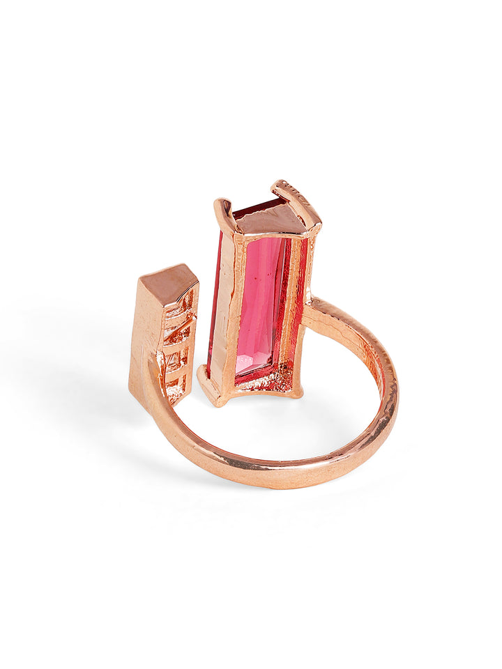 Ruby Stoned American Diamond Rosegold Plated Statement Finger Ring