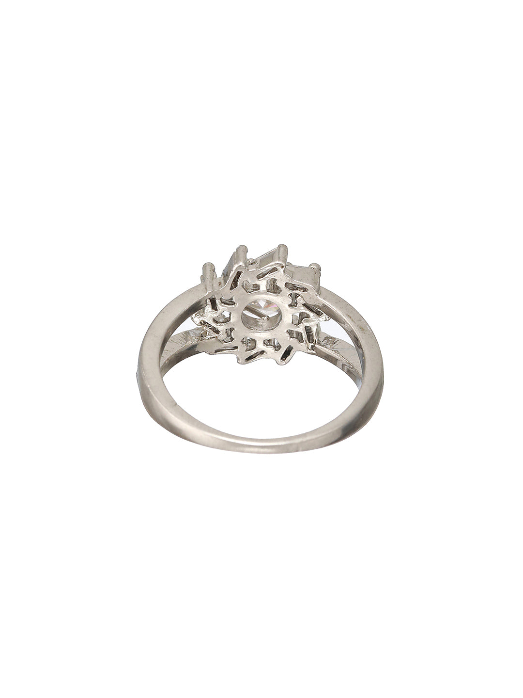 Priyaasi Floral Swirl American Diamond Silver-Plated Ring