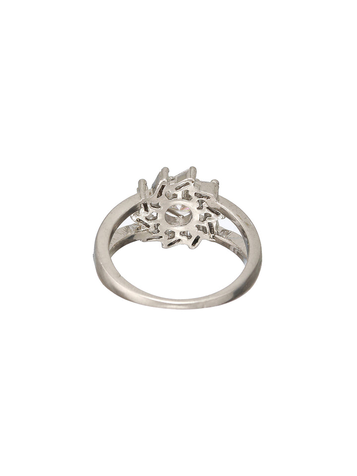 Priyaasi Floral Swirl American Diamond Silver-Plated Ring