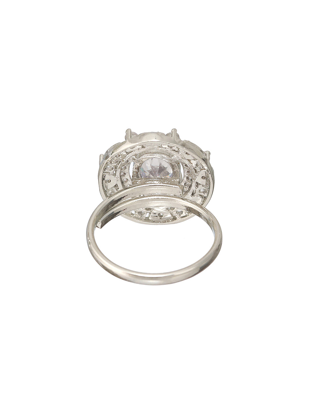 Priyaasi Oval Halo American Diamond Silver-Plated Ring