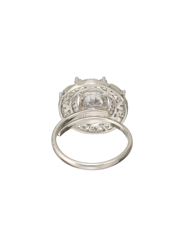 Priyaasi Oval Halo American Diamond Silver-Plated Ring